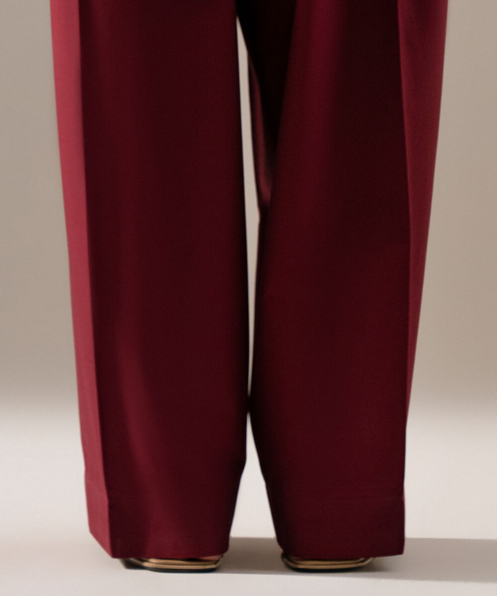 Women's RTW Cambric Solid Maroon Farshi Shalwar