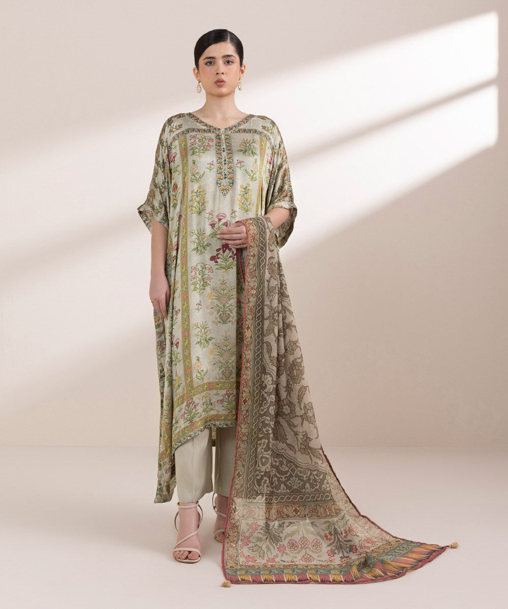 Women's Pret Chamoze Green Printed Three Piece Suit