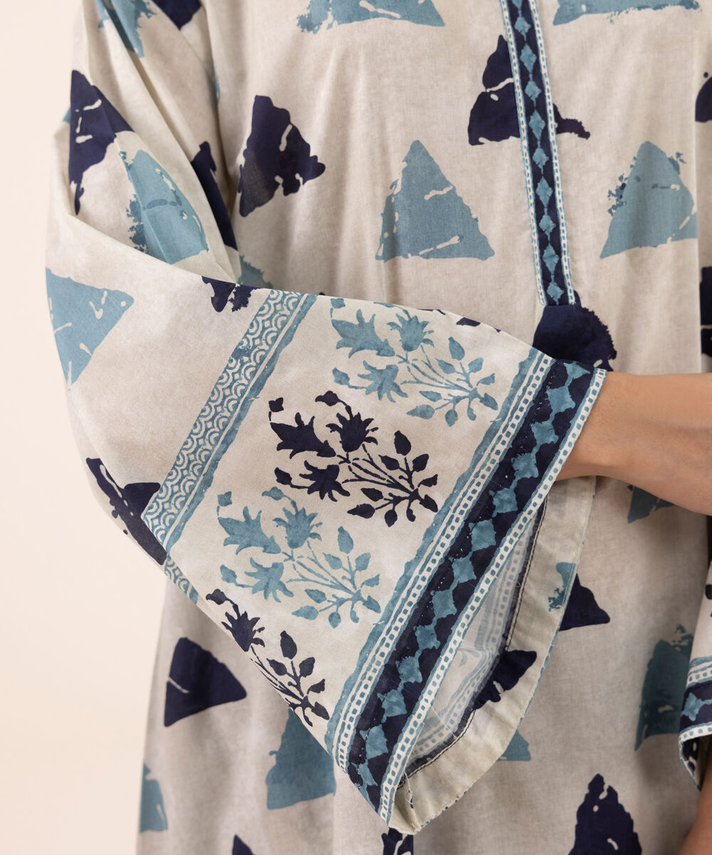 Women's RTW Lawn White Printed Drop Shoulder Shirt