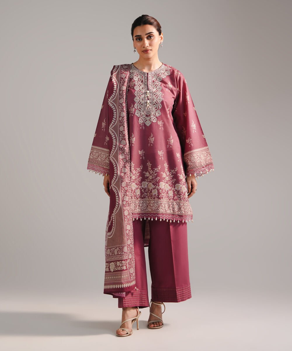 Women's RTW Zari Lawn Embroidered Pink 3 Piece Suit
