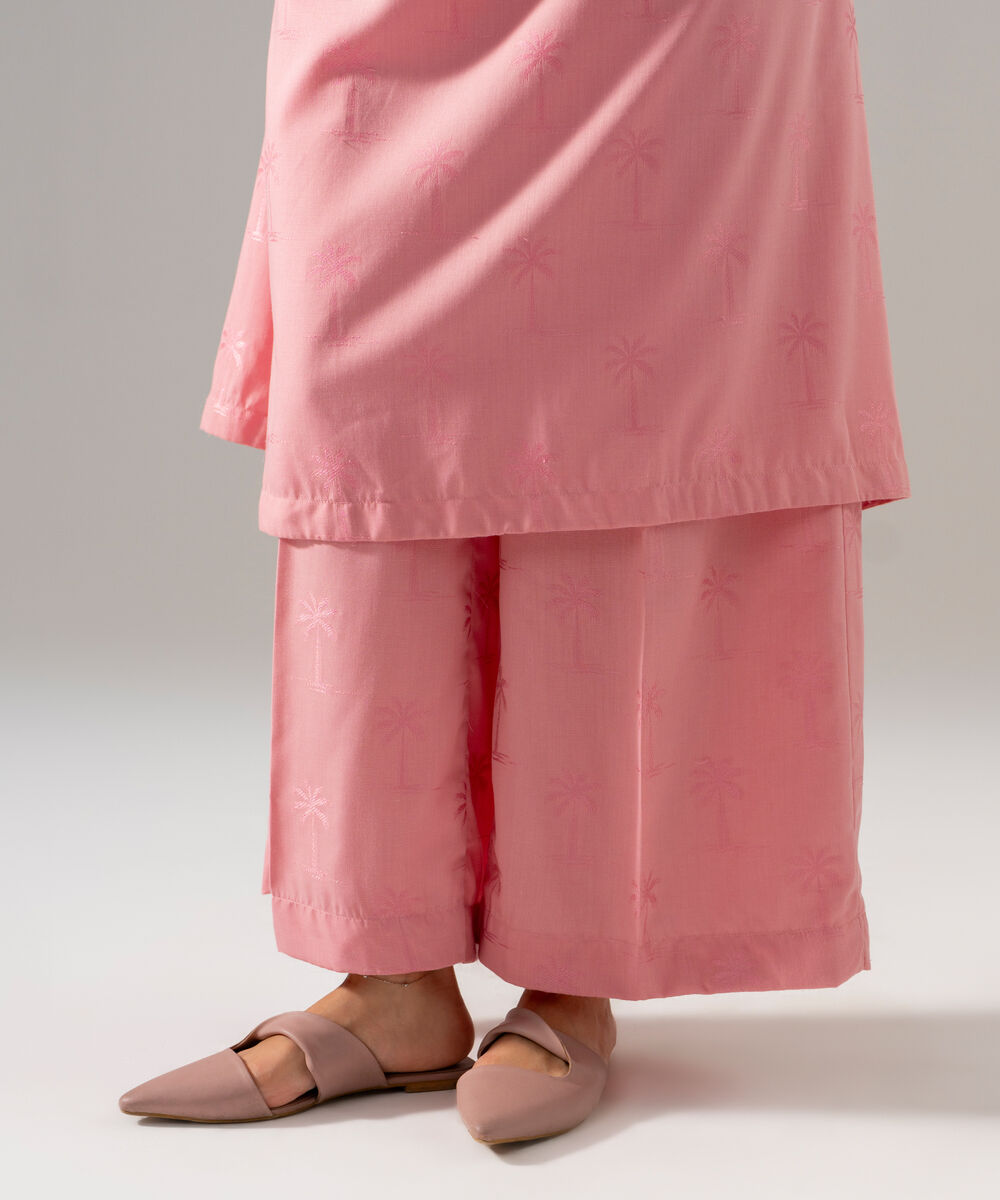 Women's RTW Poly Viscose Jacquard Solid Pink 2 Piece Suit