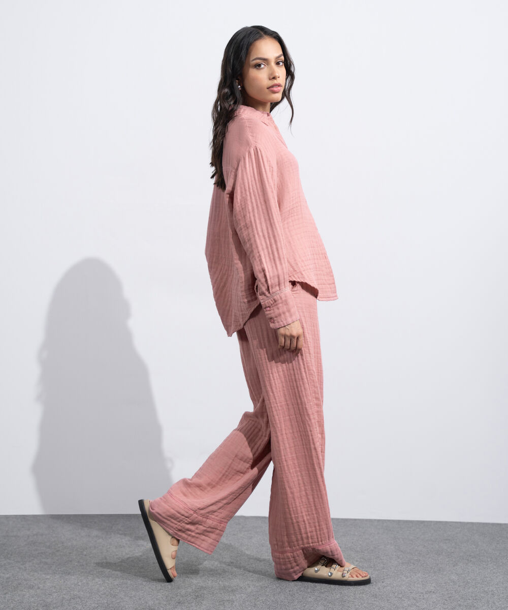 Women's Western Tea-Pink Cotton Muslin Pull-On Trousers