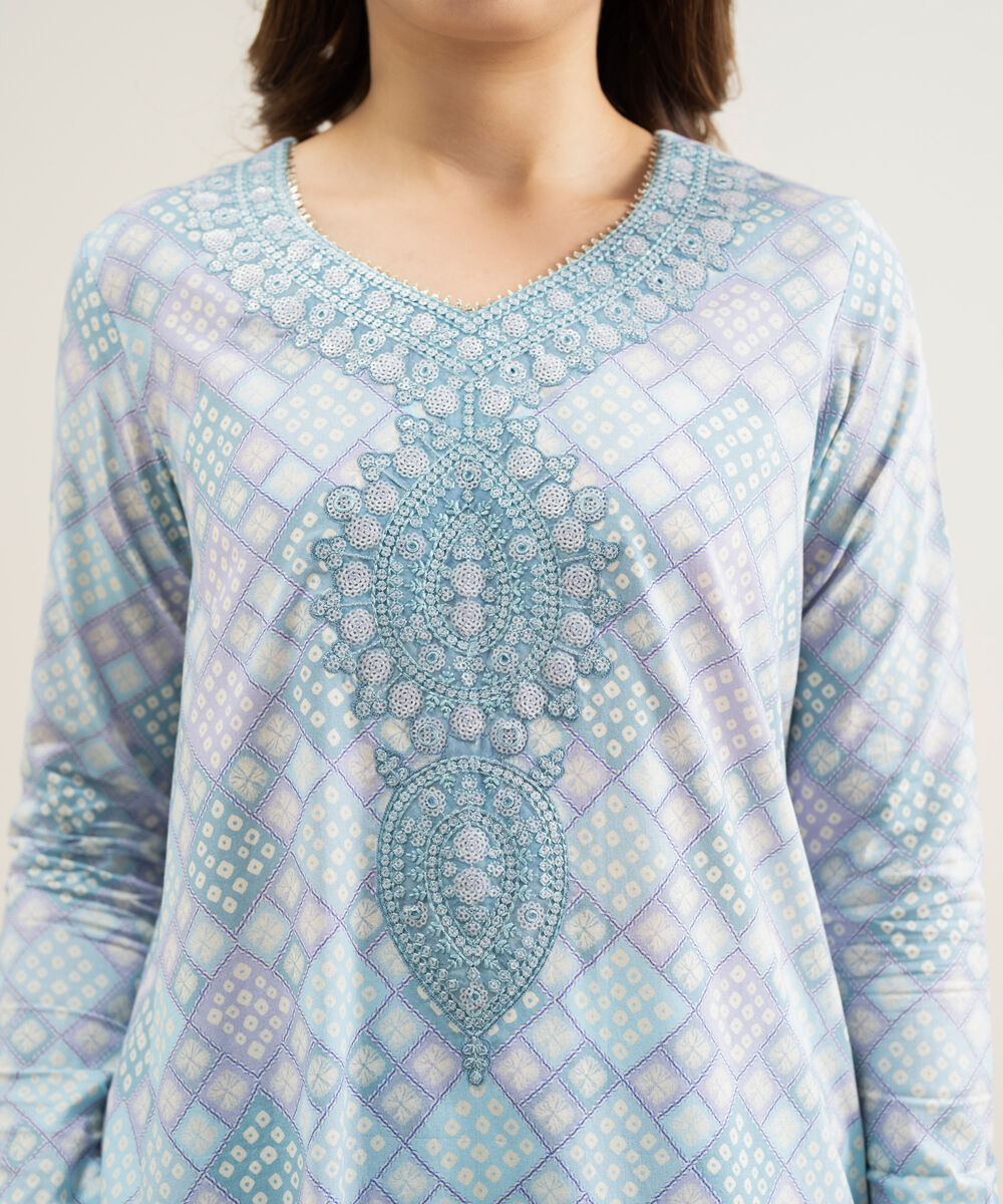 Women's Unstitched Lawn Blue Embroidered 3 Piece Suit