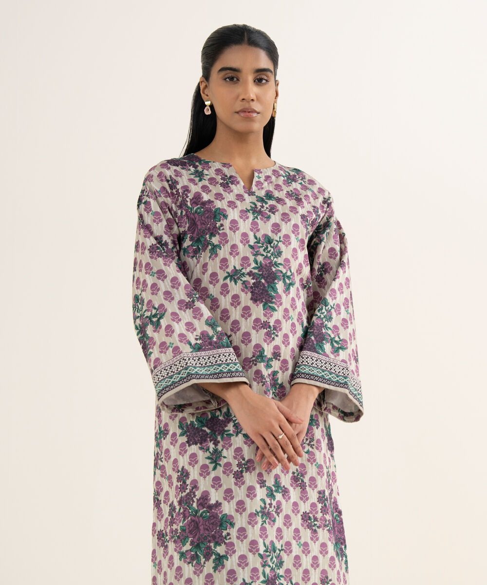 Women's Unstitched Lawn Printed Purple 2 Piece Suit