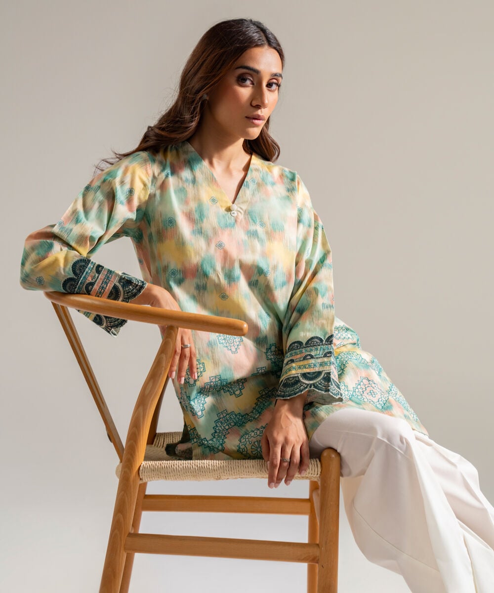 Women's RTW Cambric Embroidered Mint Green 2 Piece Suit