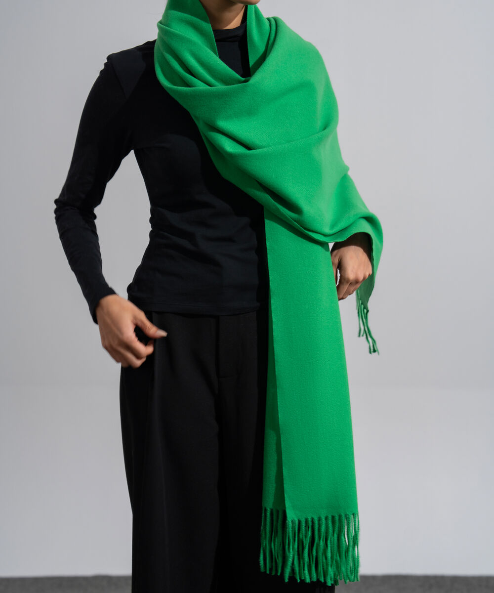 Women's Western Wear Green Polyester Solid Woolen Scarf