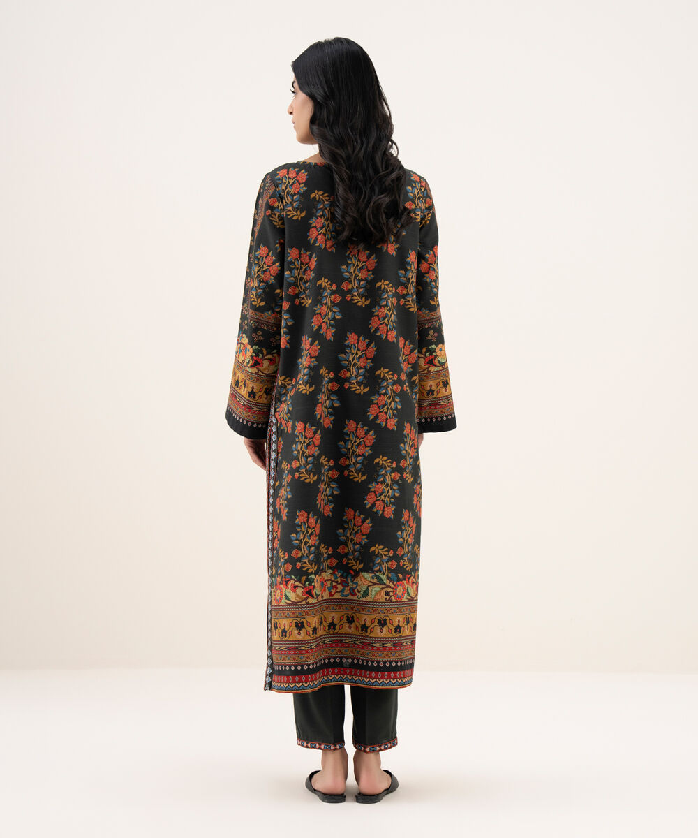 Women's RTW Khaddar Embroidered A-Line Black Shirt