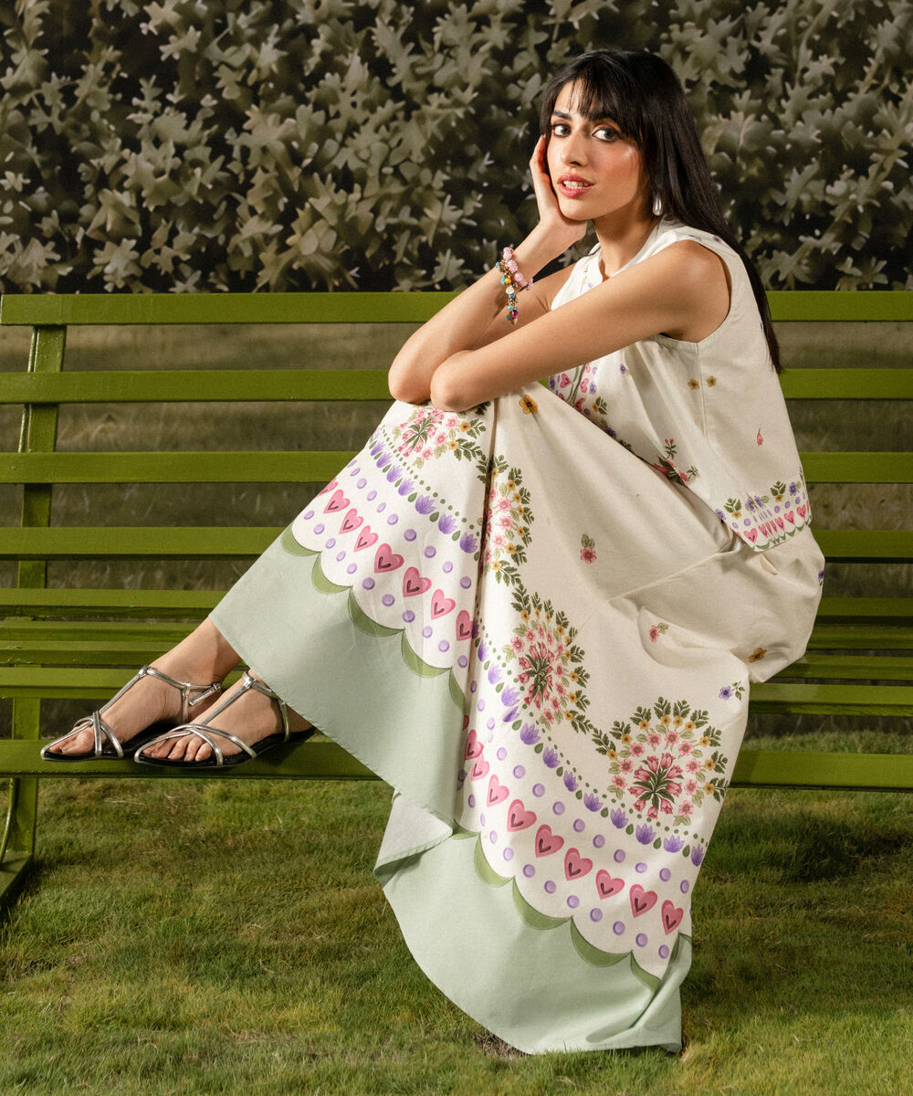 Women's RTW Poplin Printed Off White Skirt