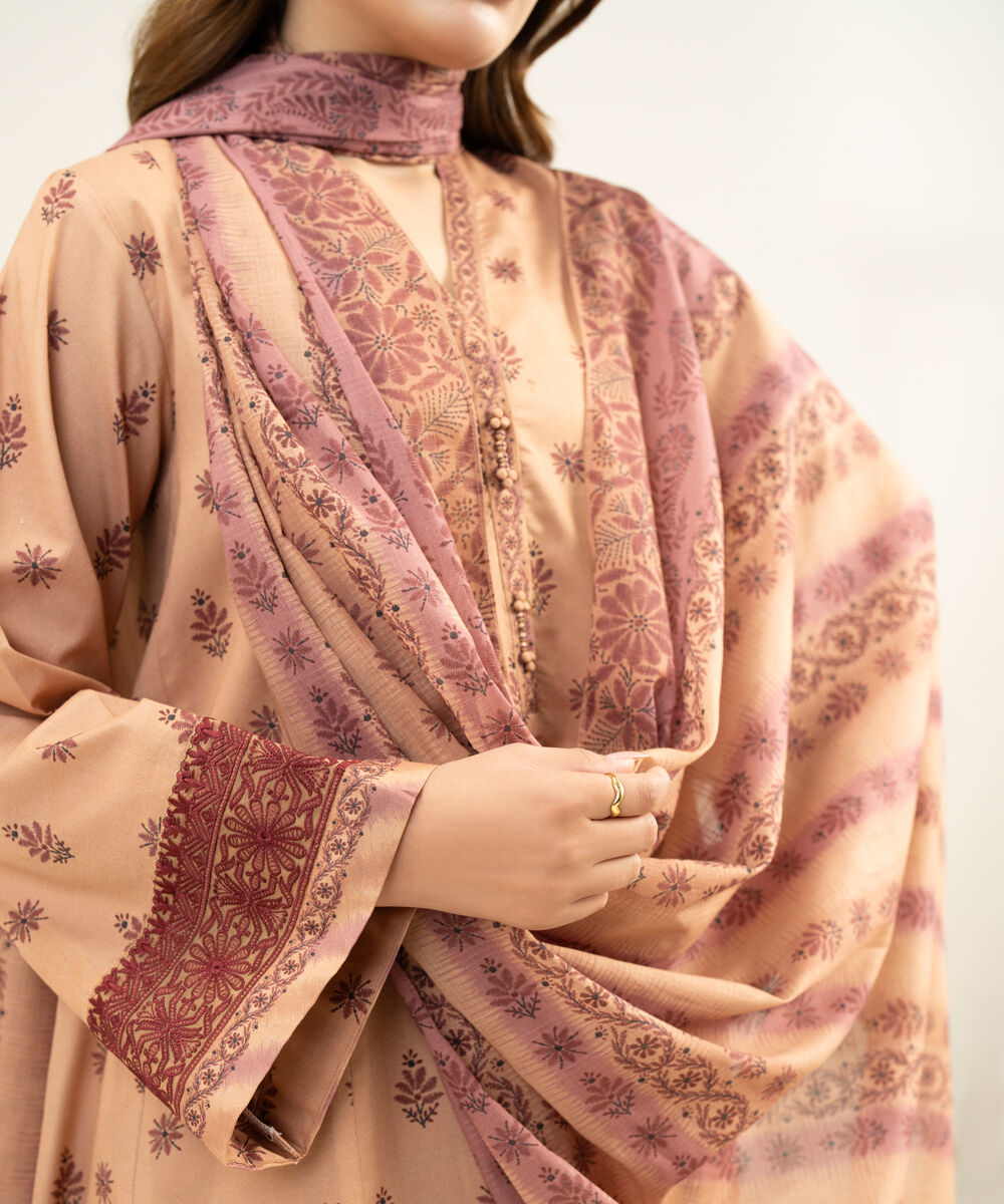 Women's Unstitched Lawn Embroidered Pink 3 Piece Suit