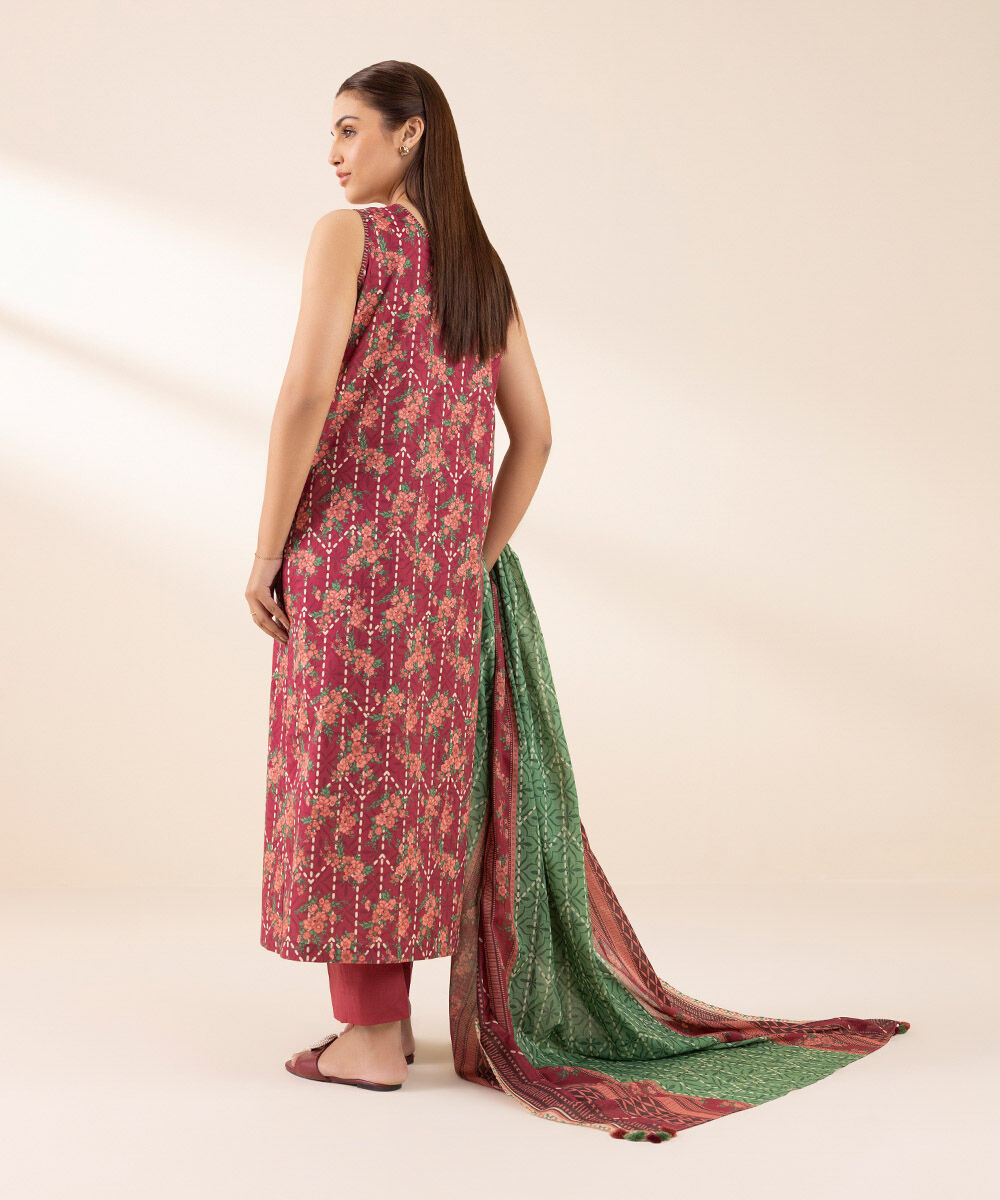 Unstitched Women's Red Lawn Printed Shirt Dupatta