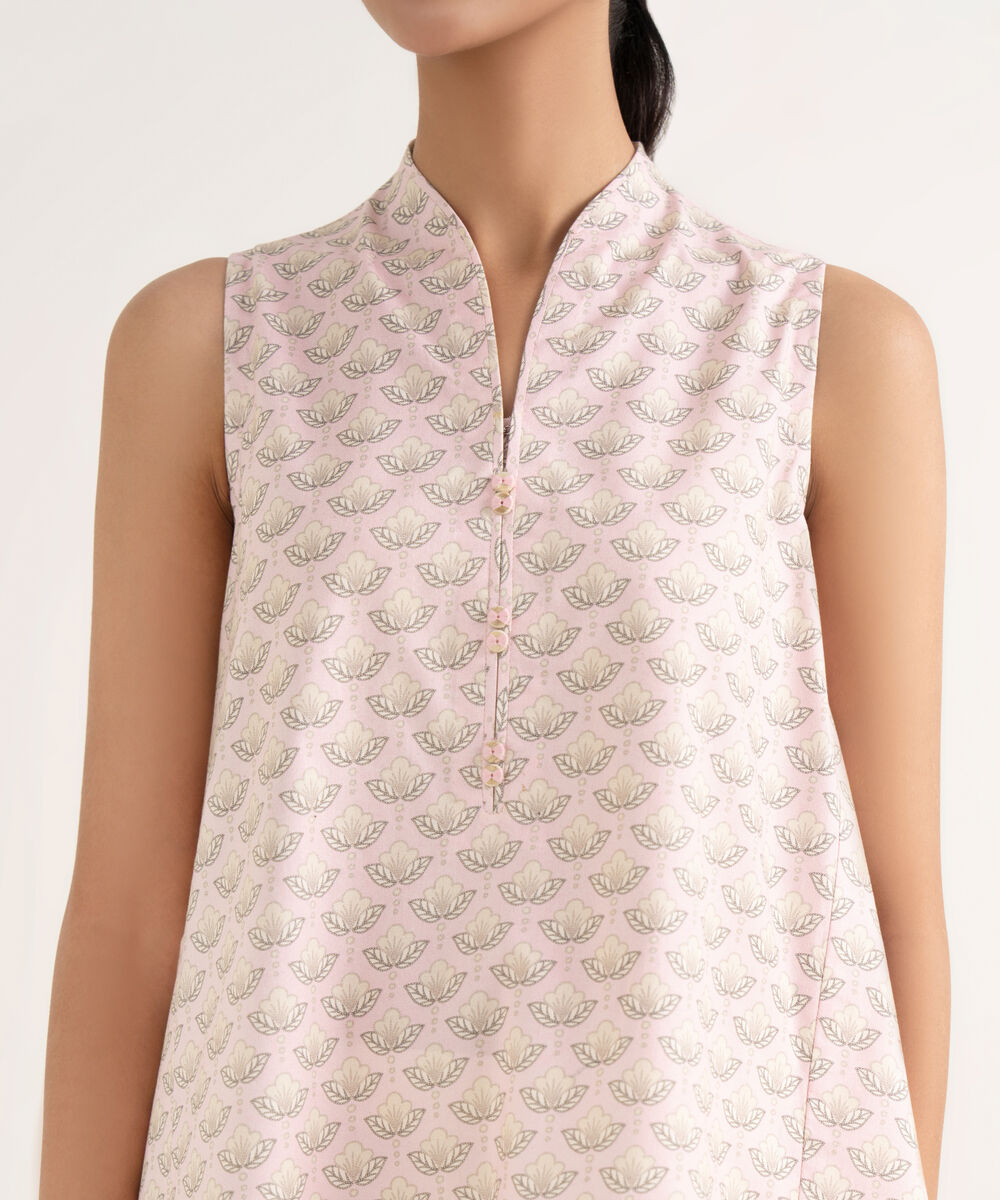 Women's Unstitched Cotton Printed Pink Two Piece Suit