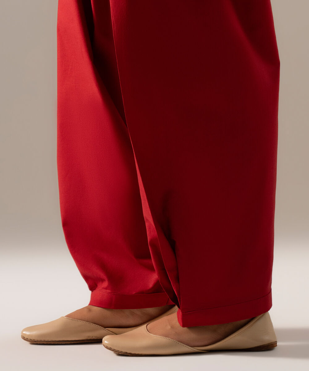Women's RTW Cambric Solid Maroon Regular Shalwar