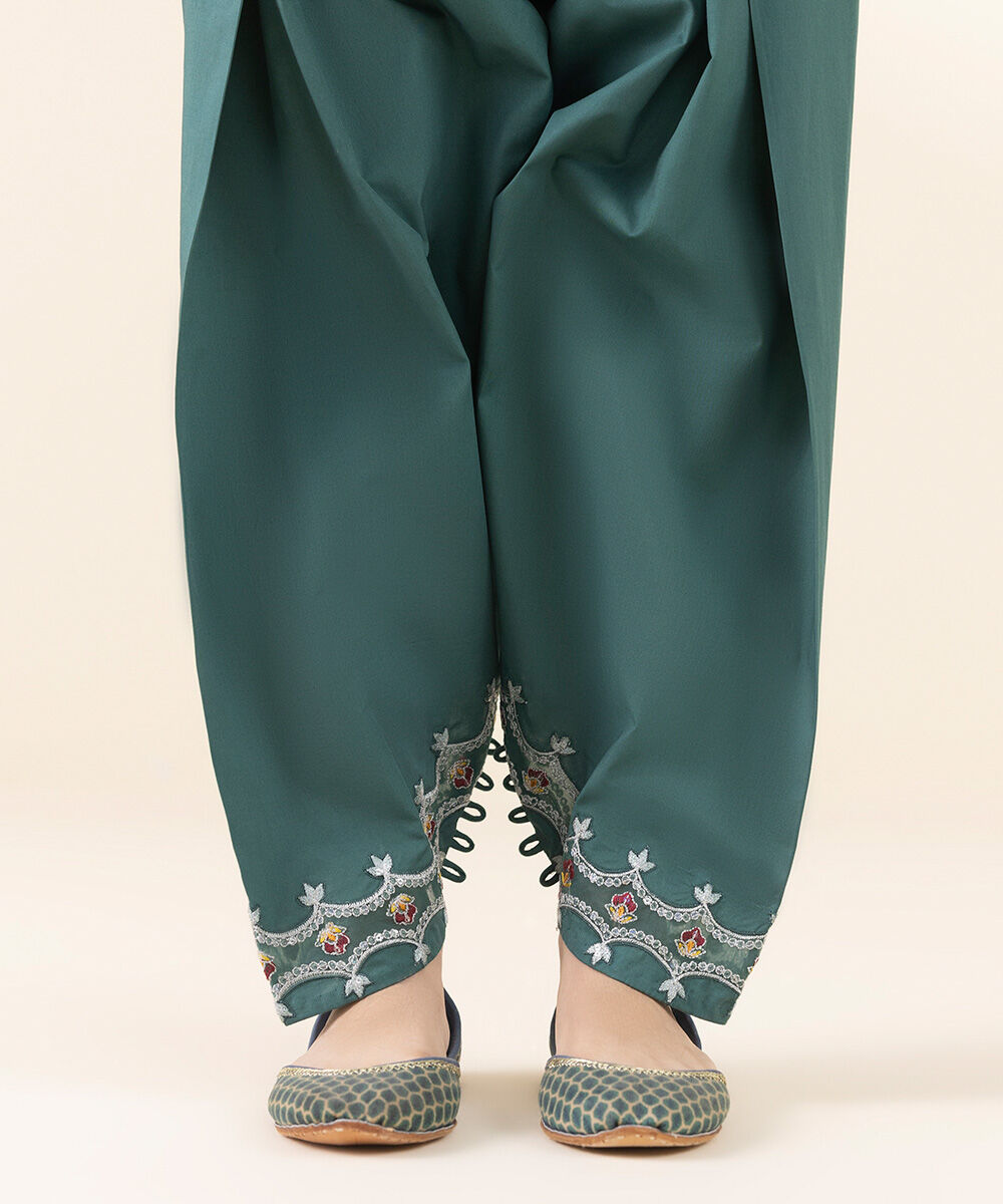 Unstitched Women's Embroidered Cotton Green Three Piece Suit