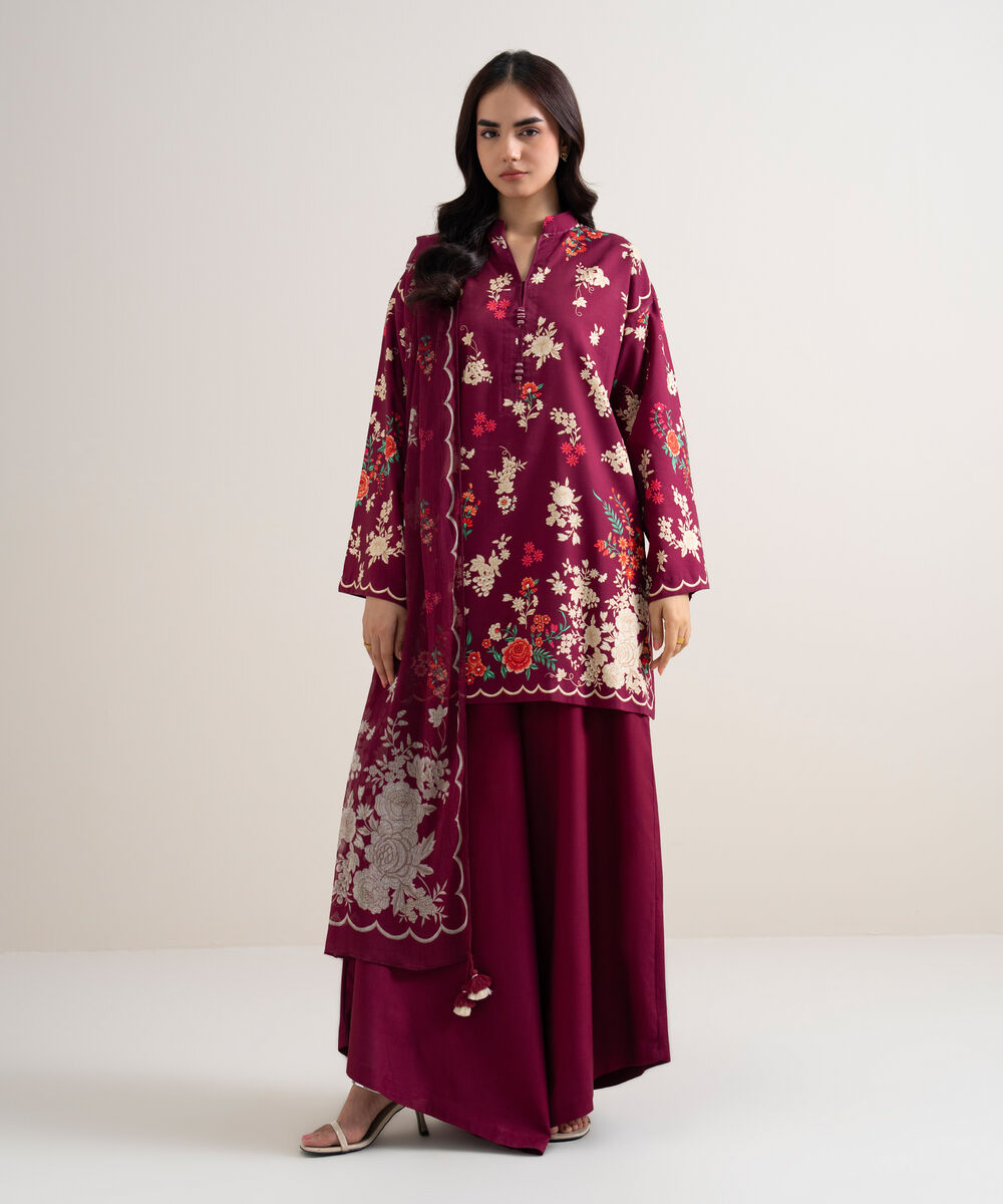 Women's Unstitched Arabic Lawn Printed Pink