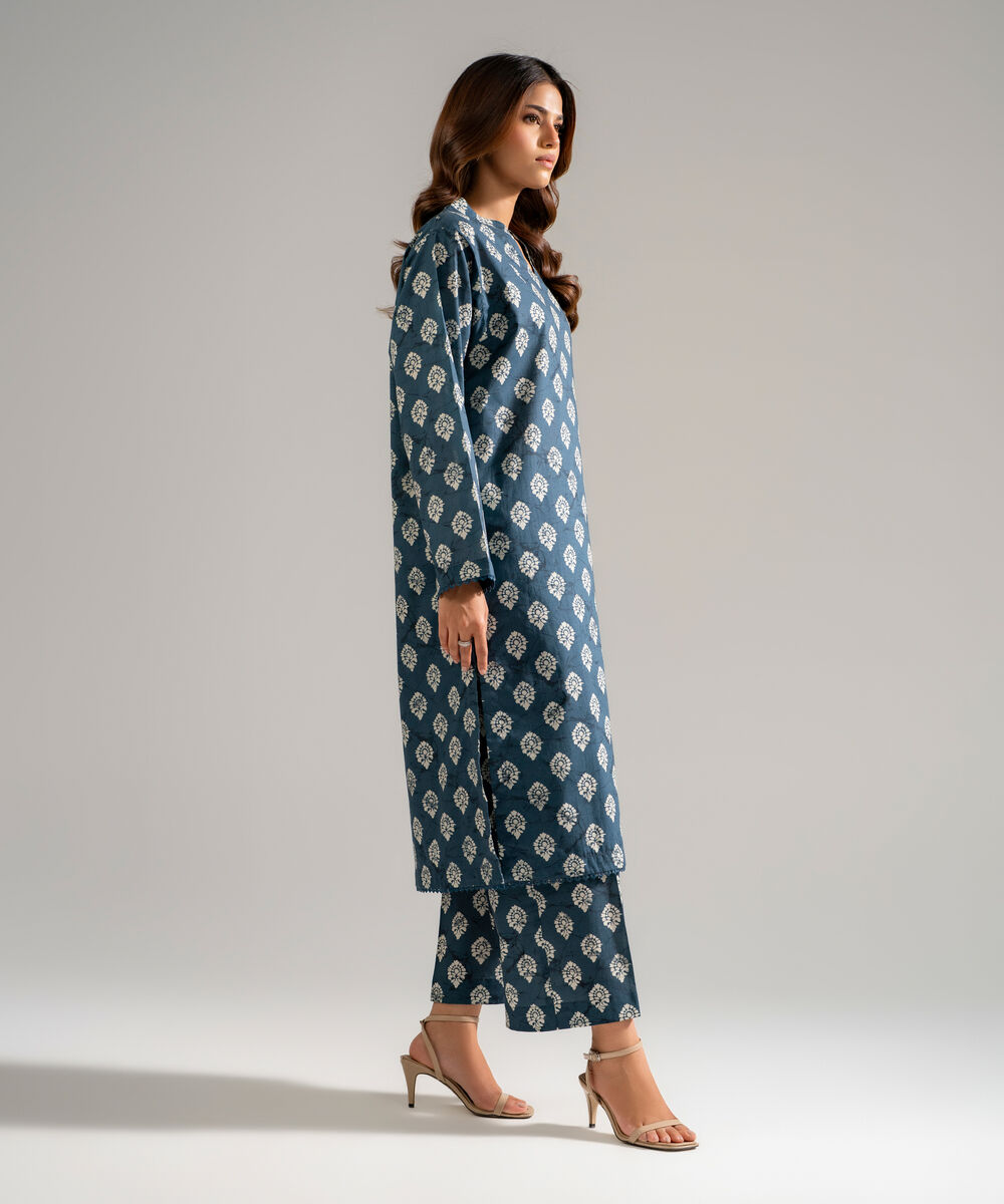 Women's RTW Lawn Printed Dark Blue 2 Piece Suit