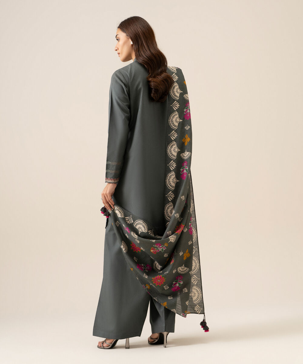 Women's Unstitched Lawn Embroidered Grey 3 Piece Suit