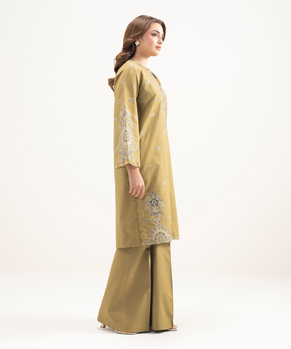 Women's Unstitched Lawn Embroidered Brown 3 Piece Suit
