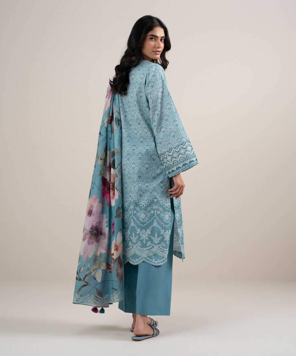 Women's Unstitched Lawn Printed Ice Blue 3 Piece Suit