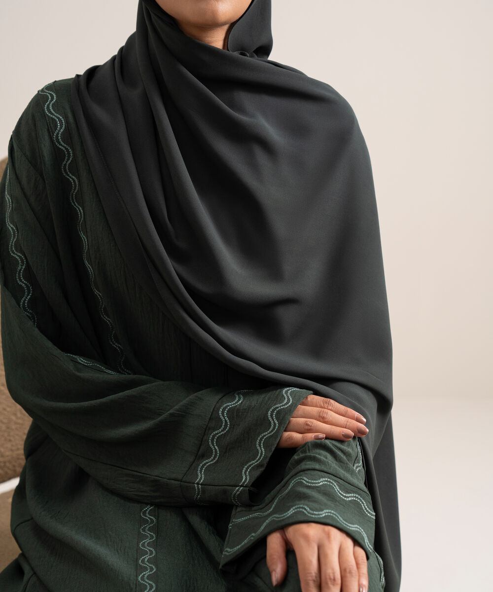 Women's Polyster Green Regular Abbaya Set