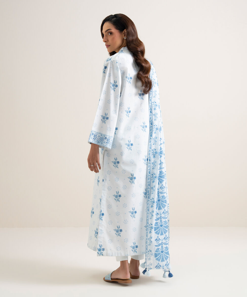 Women's Unstitched Lawn Printed White
