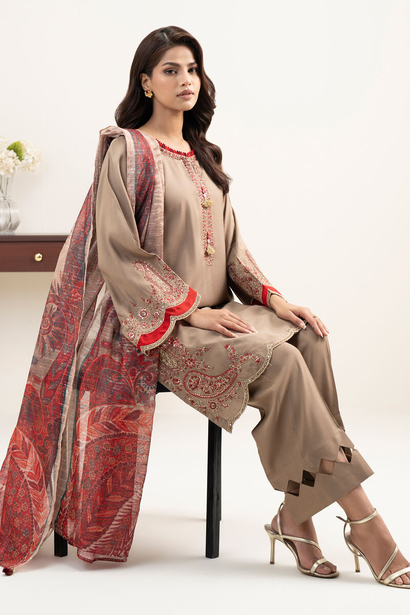 3 Piece - Embroidered Raw Silk Suit