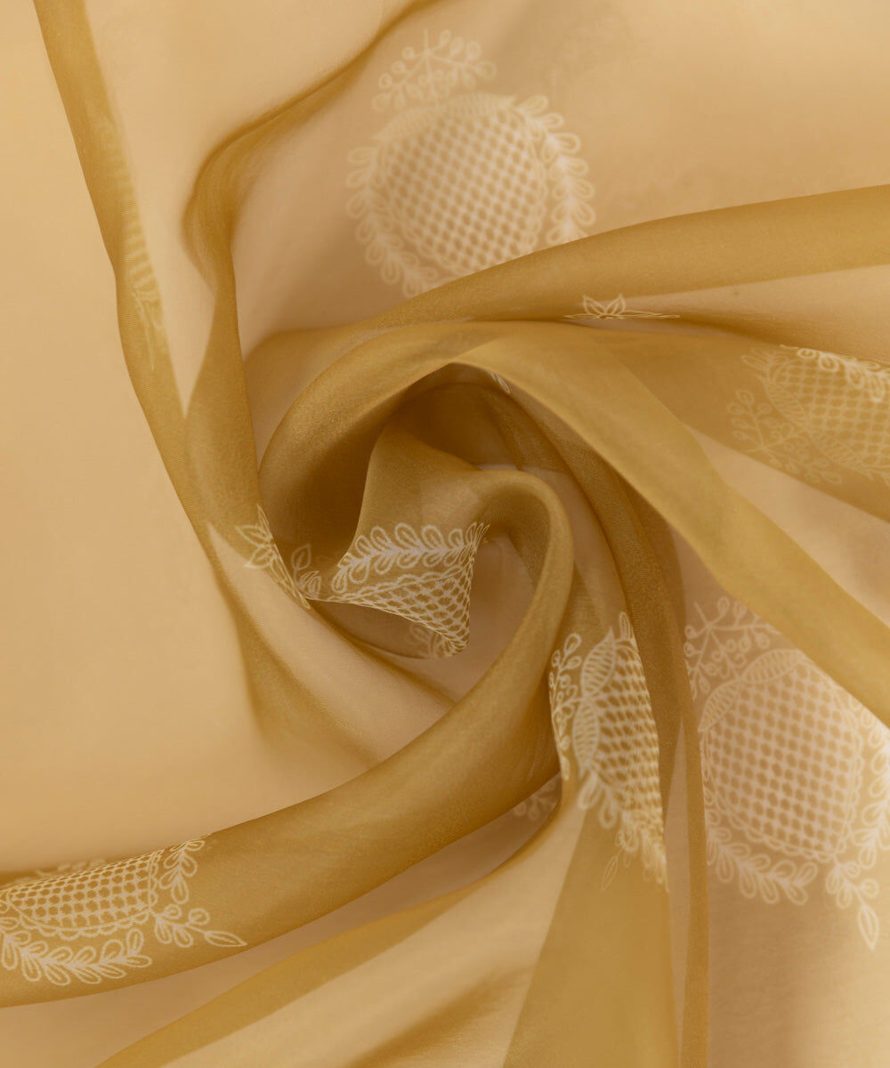 Blended Organza Brown Printed Dupatta