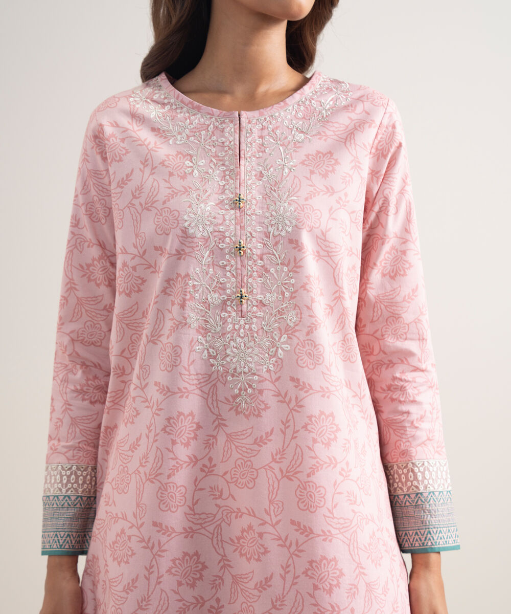 Women's Unstitched Lawn Embroidered Pink