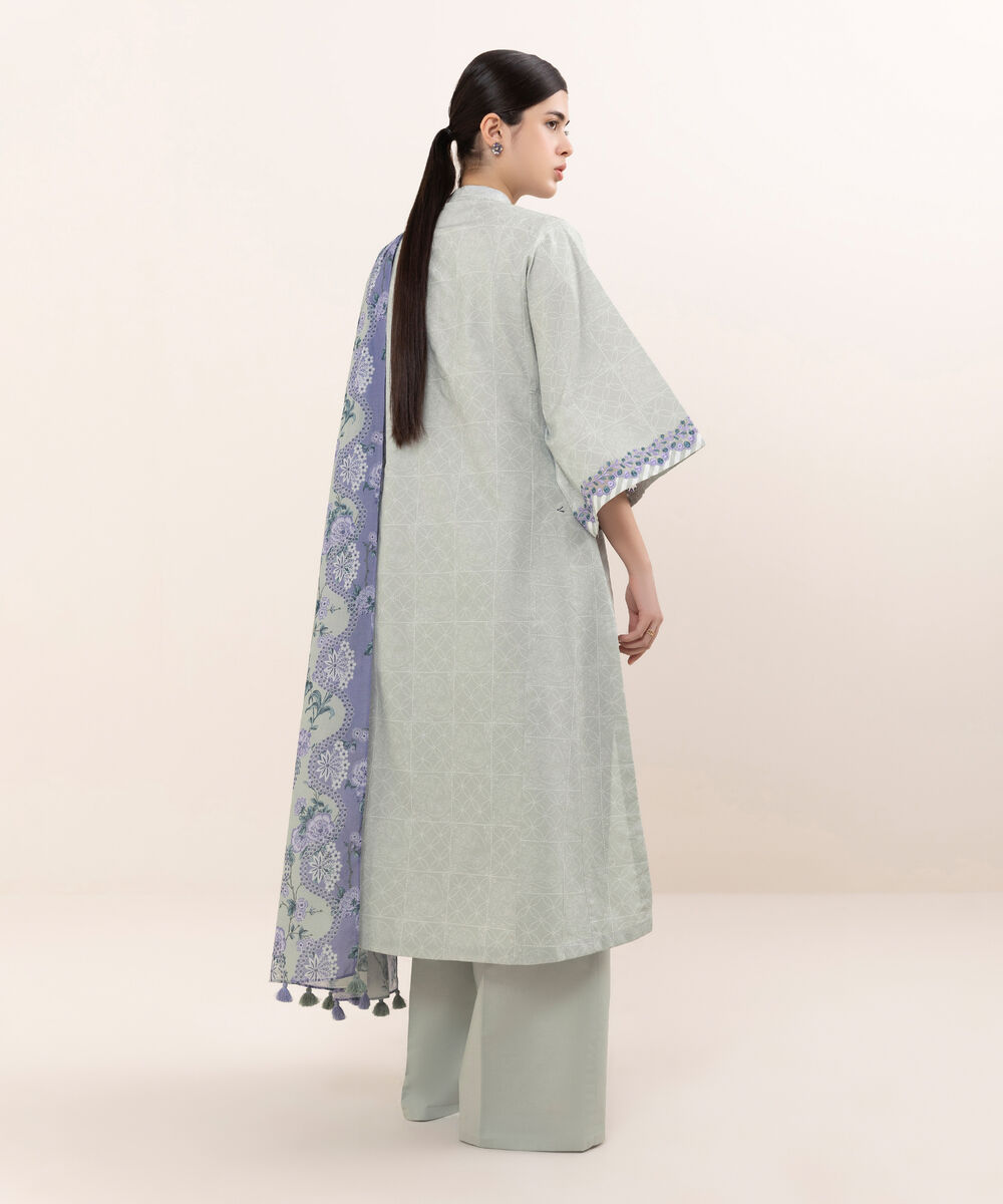 Women's Unstitched Cotton Embroidered Grey Three Piece Suit