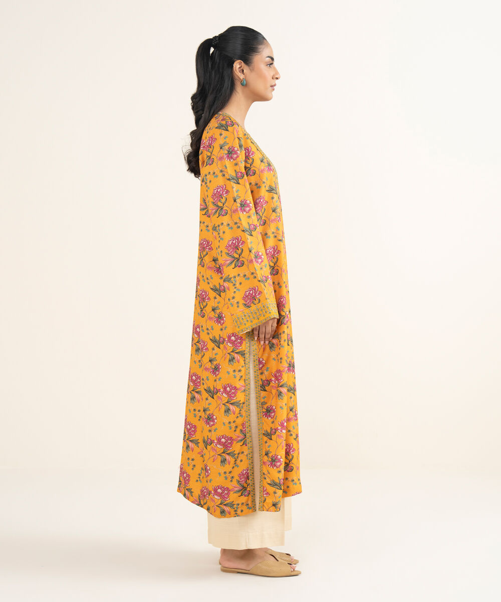 Women's RTW Herringbone Embroidered Orange A-Line Shirt