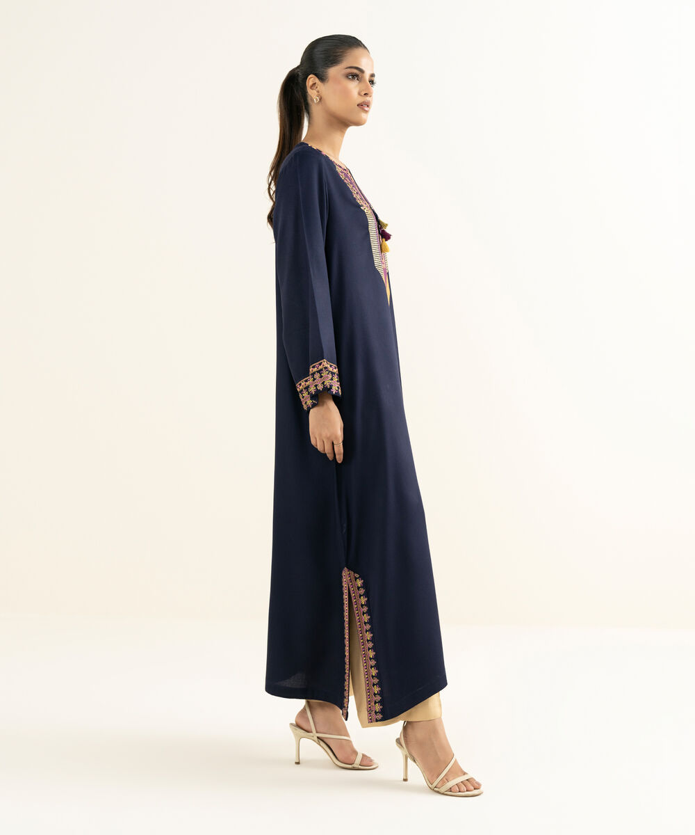 Women's RTW Bedford  Embroidered Blue Straight Shirt