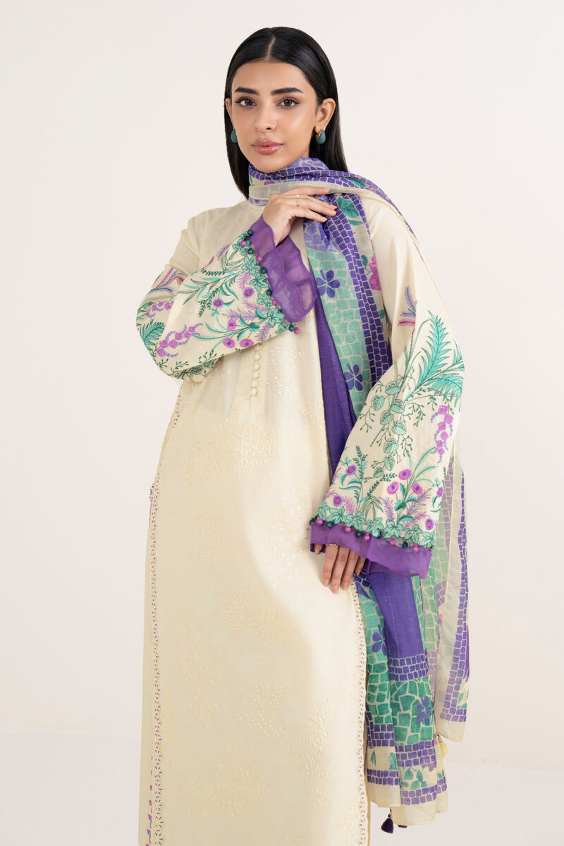 3 Piece -  Embroidered Cotton Jacquard Suit