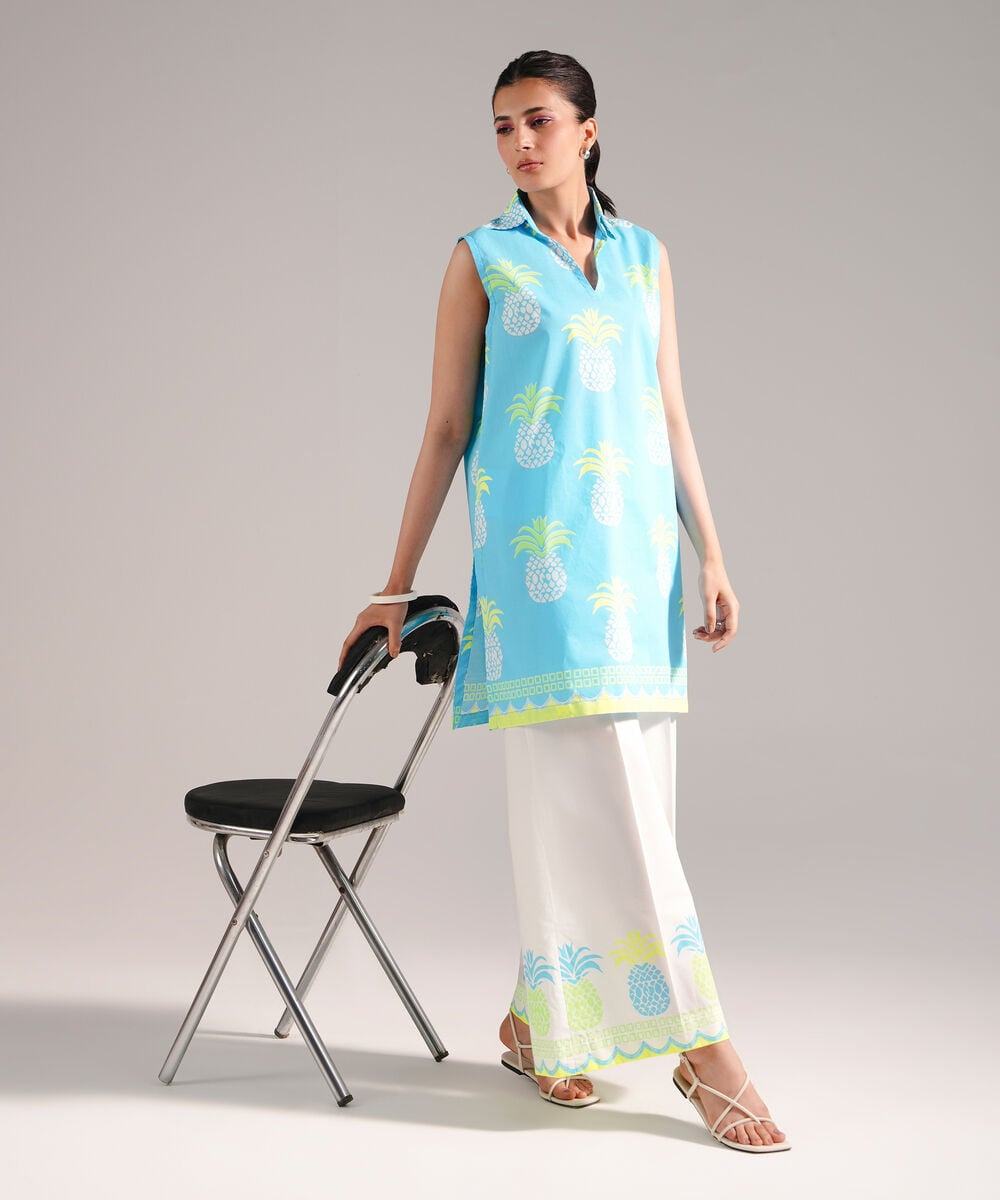 Women's RTW Dobby Printed Bright Blue 2 Piece Suit