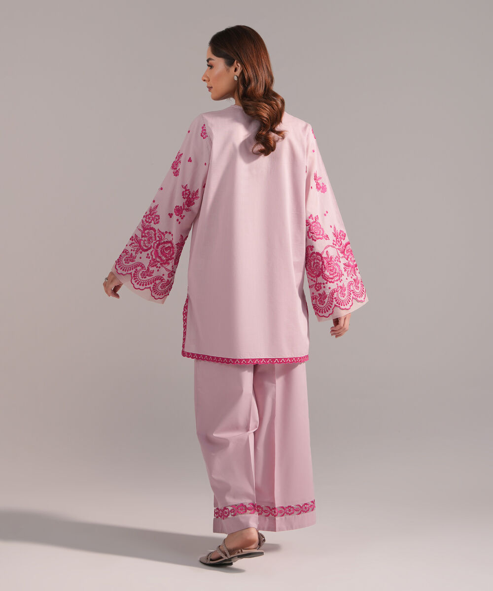 Women's RTW Crosshatch Embroidered Light Purple Straight Shirt