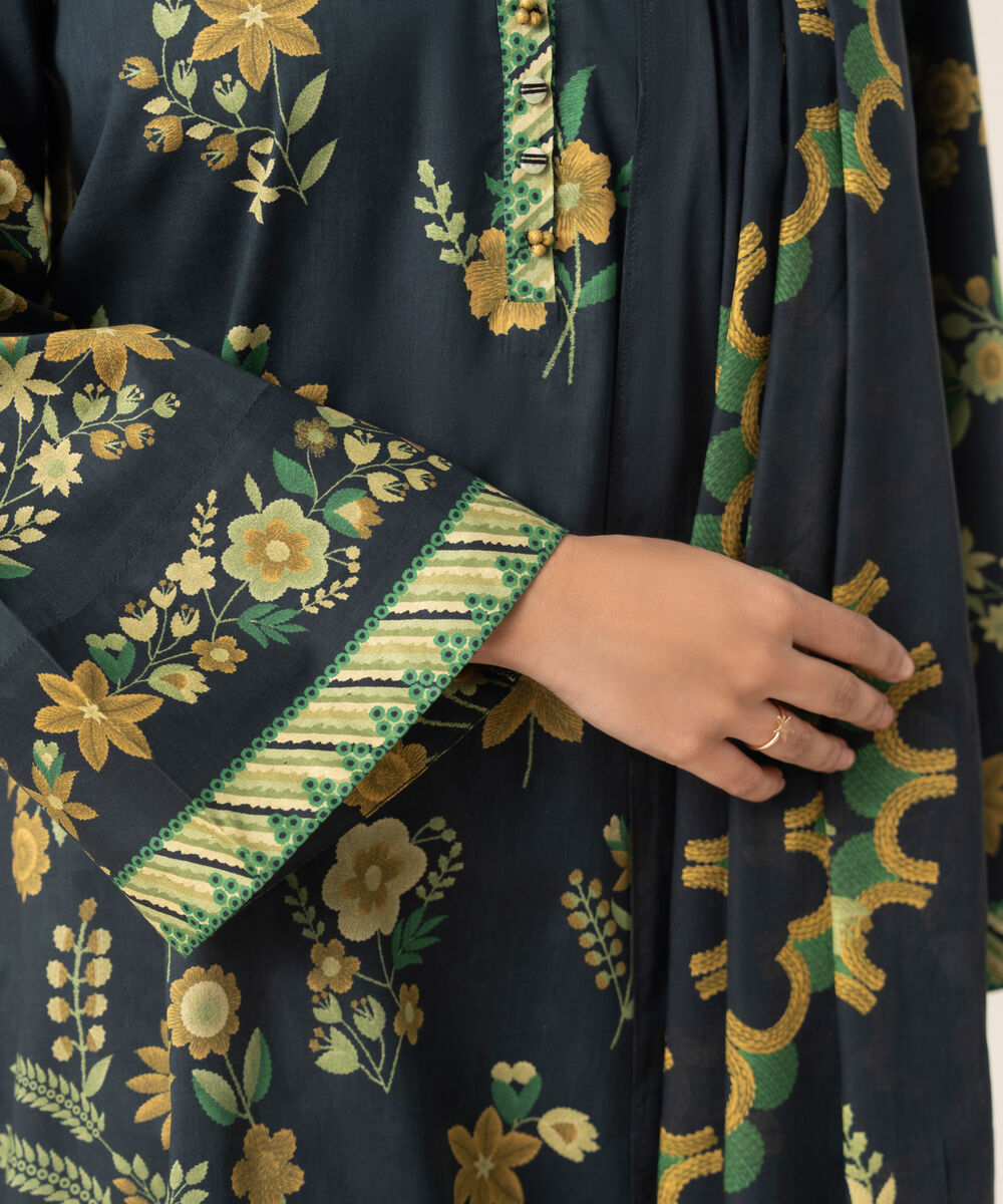 Women's Unstitched Lawn Printed Black 3 Piece Suit