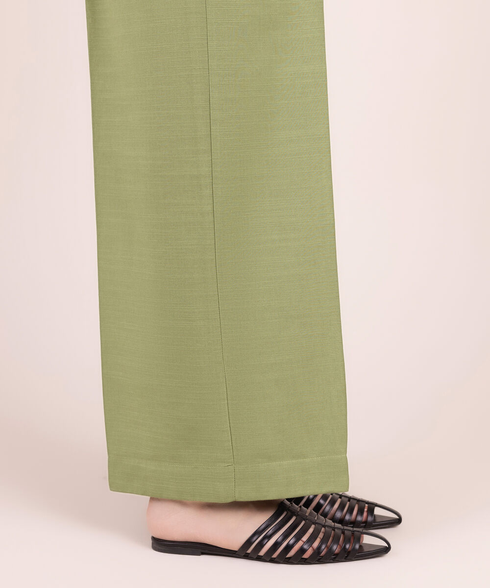 Women's RTW Khaddar Solid Green Straight Pants