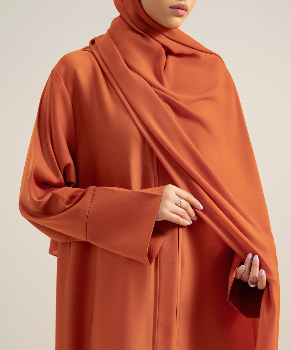 Women's Polyester Orange Embroidered Regular Abbaya Set
