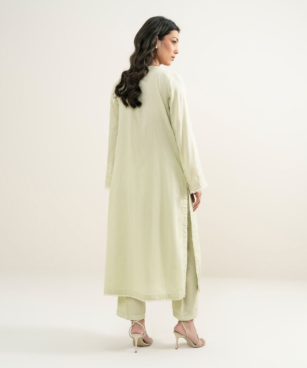 Women's RTW Self Jacquard Embroidered Mint Green A-Line Shirt