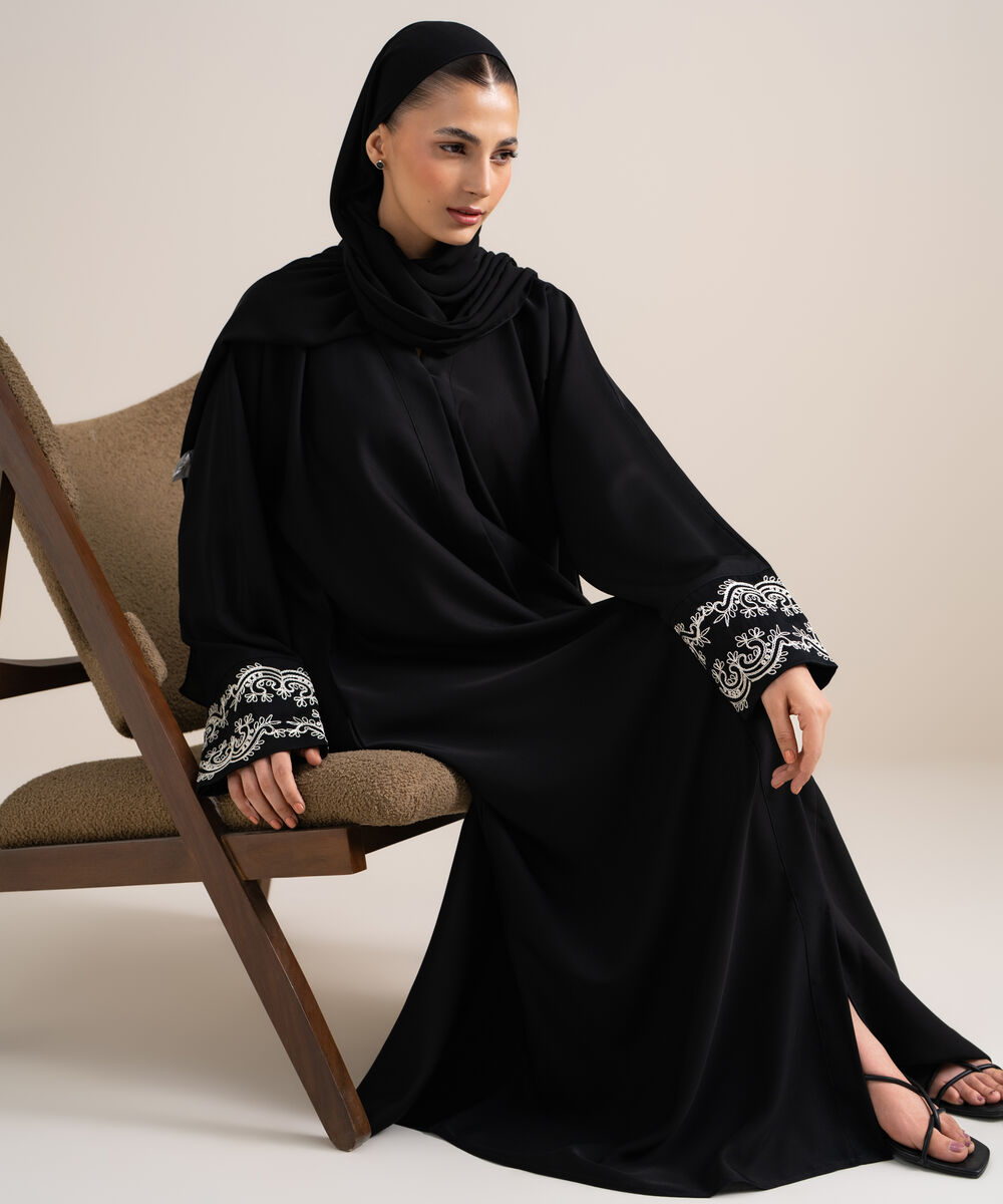 Women's Black Kimono Abaya Set
