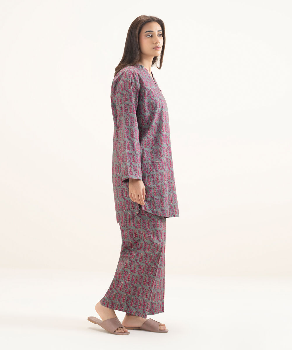 Women's RTW Cambric Printed Grey Straight Shirt