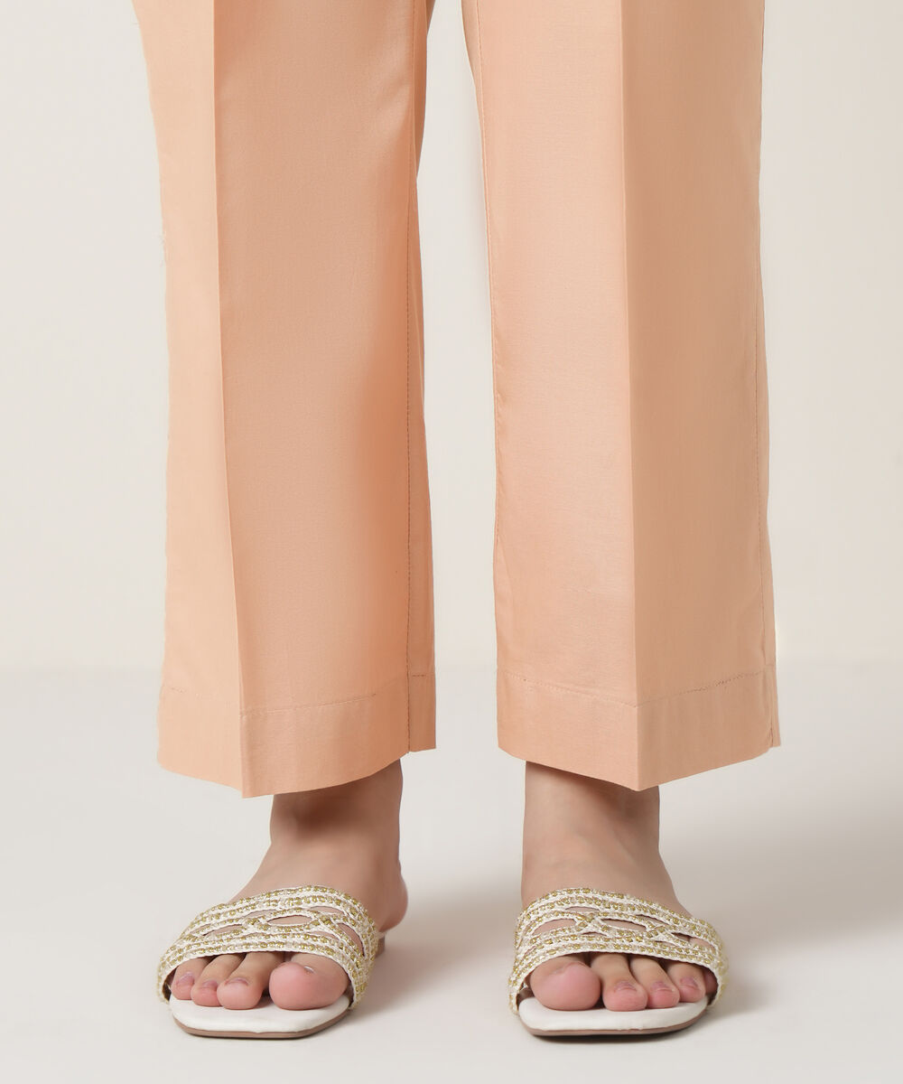 Women's RTW Cambric Peach Solid Trousers