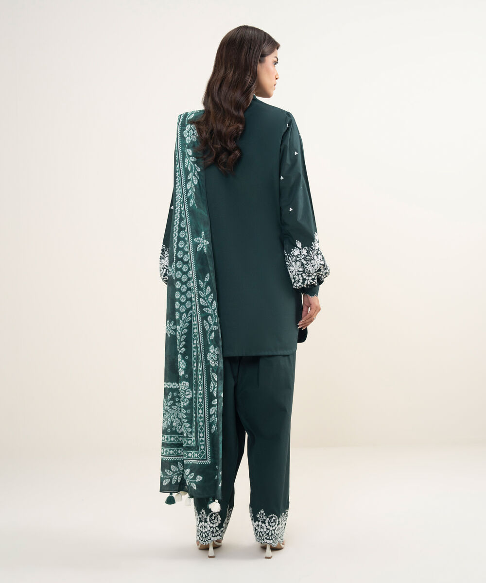 Women's Unstitched Lawn Embroidered Teal Green 3 Piece Suit