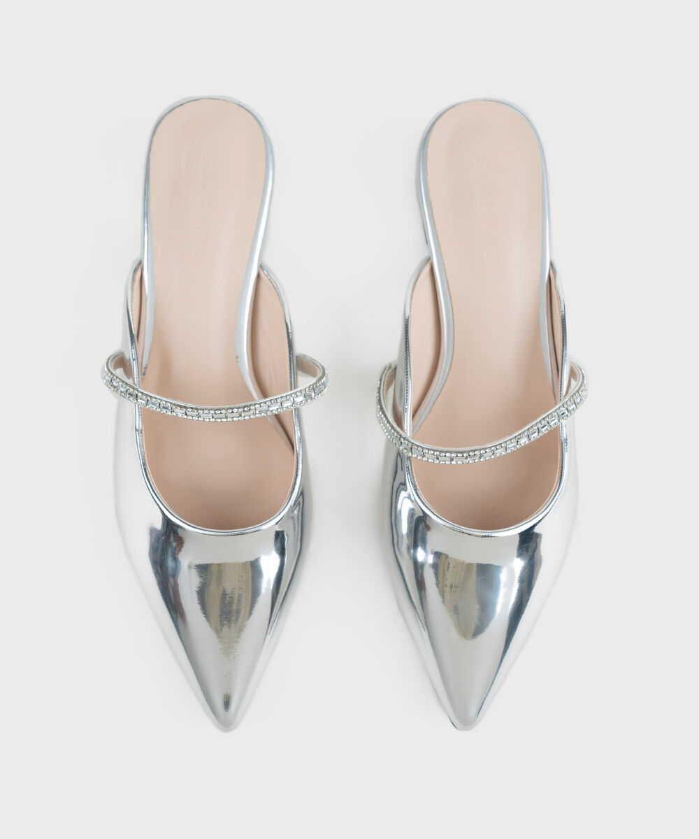 Women's Silver Embellished Mules
