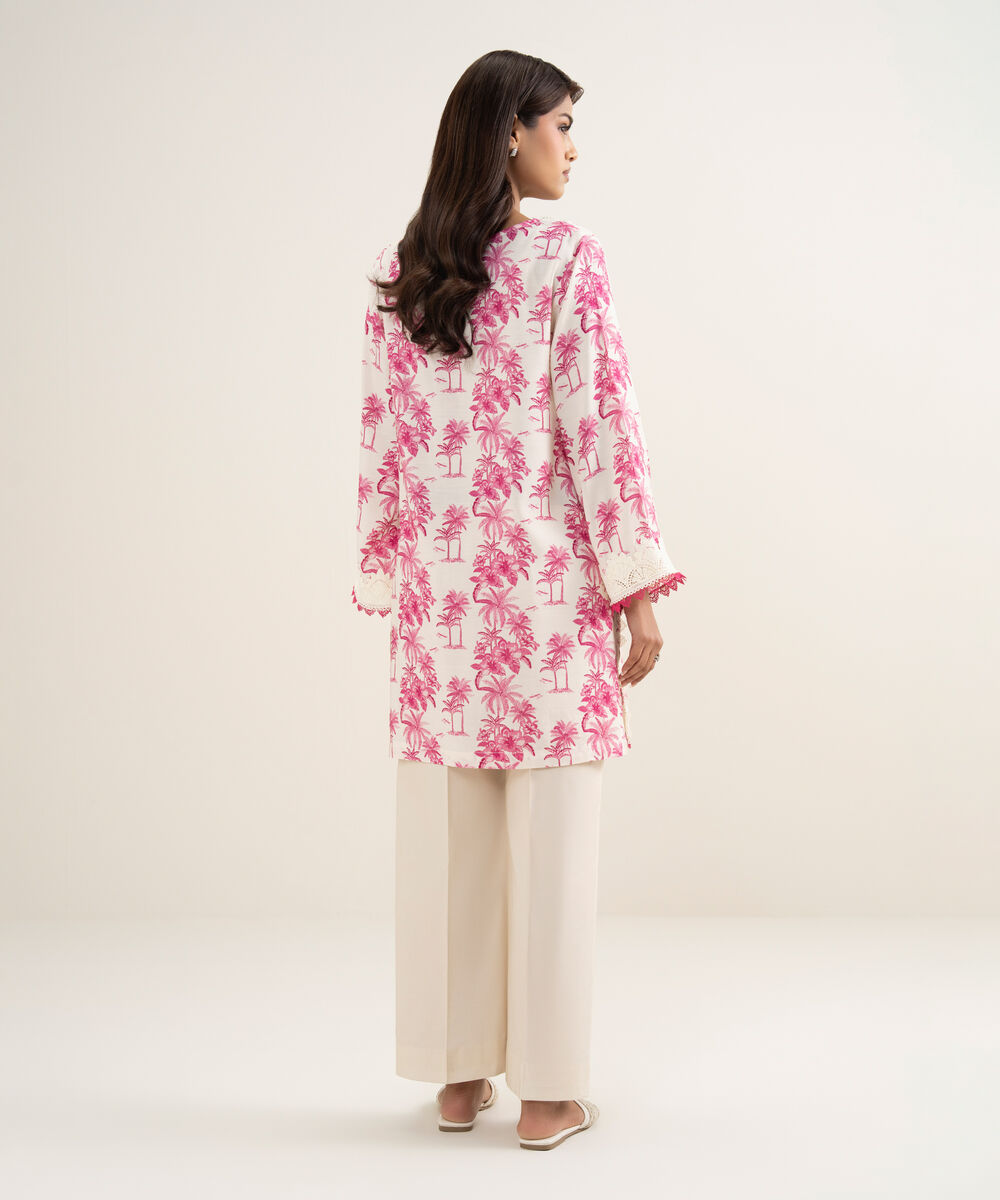 Women's RTW Viscose Raw Silk Embroidered Pink Straight Shirt