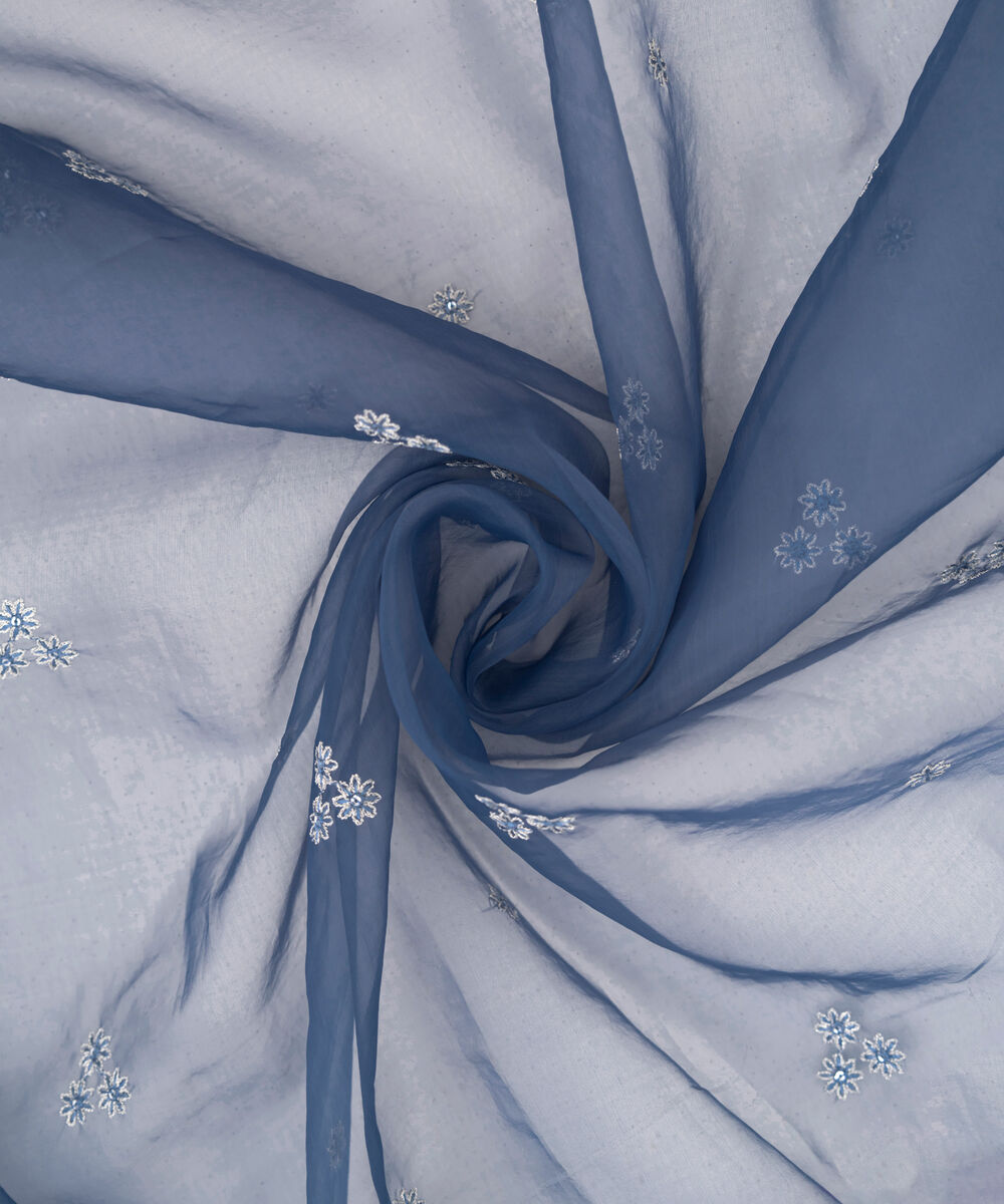 Blended Organza Embroidered Blue Dupatta