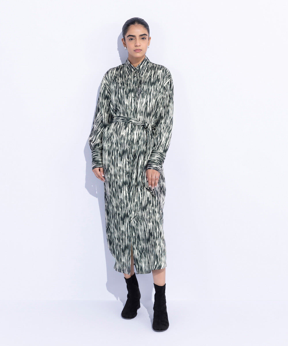 Woman - Multi Silky Printed Dress with Belt