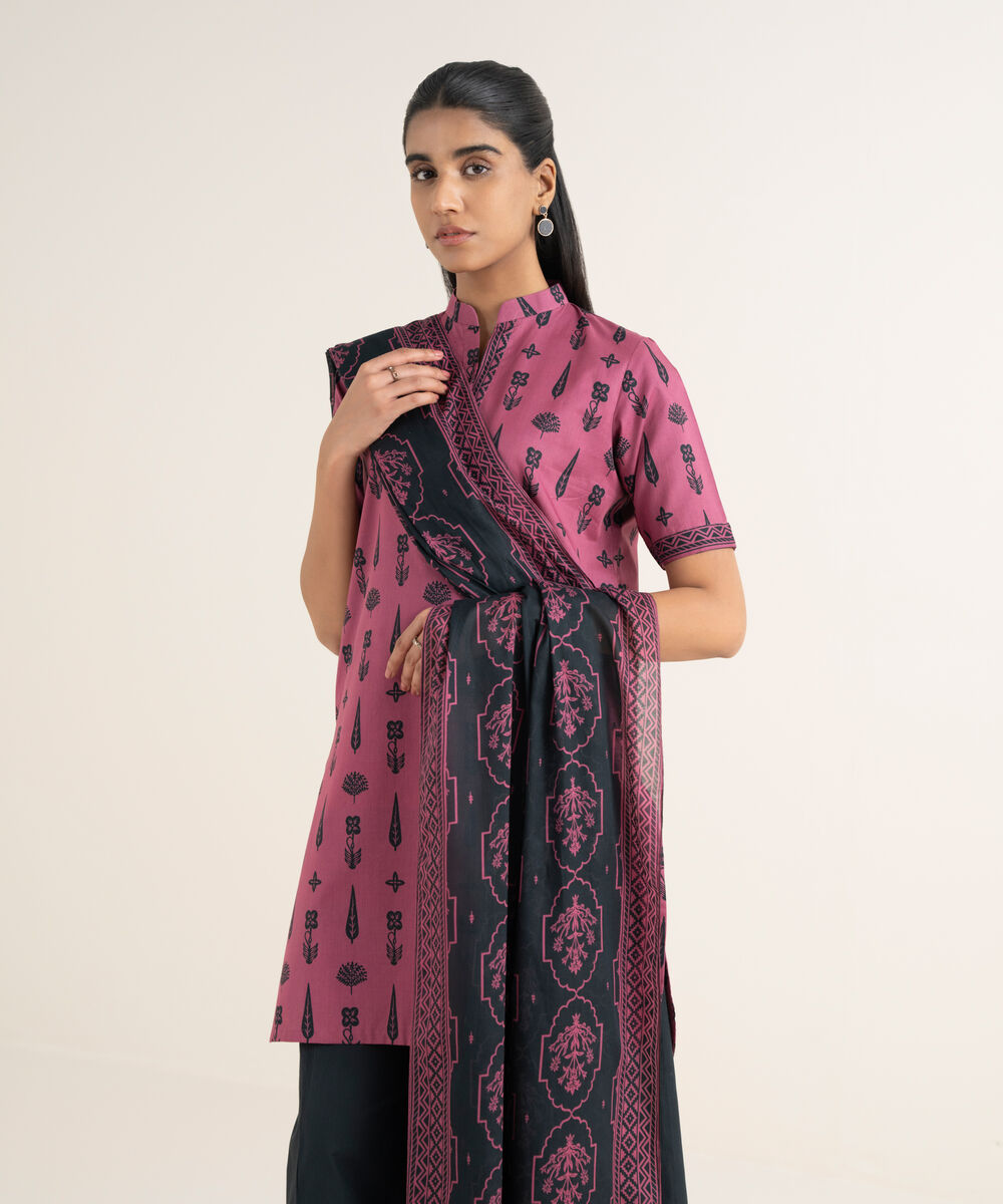 Women's Unstitched Lawn Printed Pink 2 Piece Suit