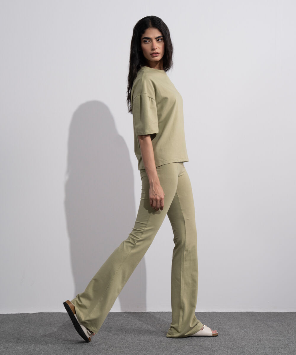 Women's Slate green Stretchy Flared Trousers