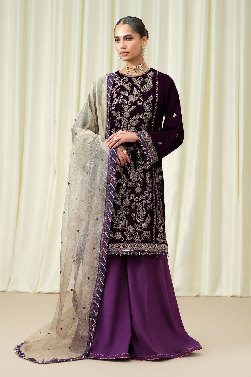 3 Piece - Embroidered Velvet Suit