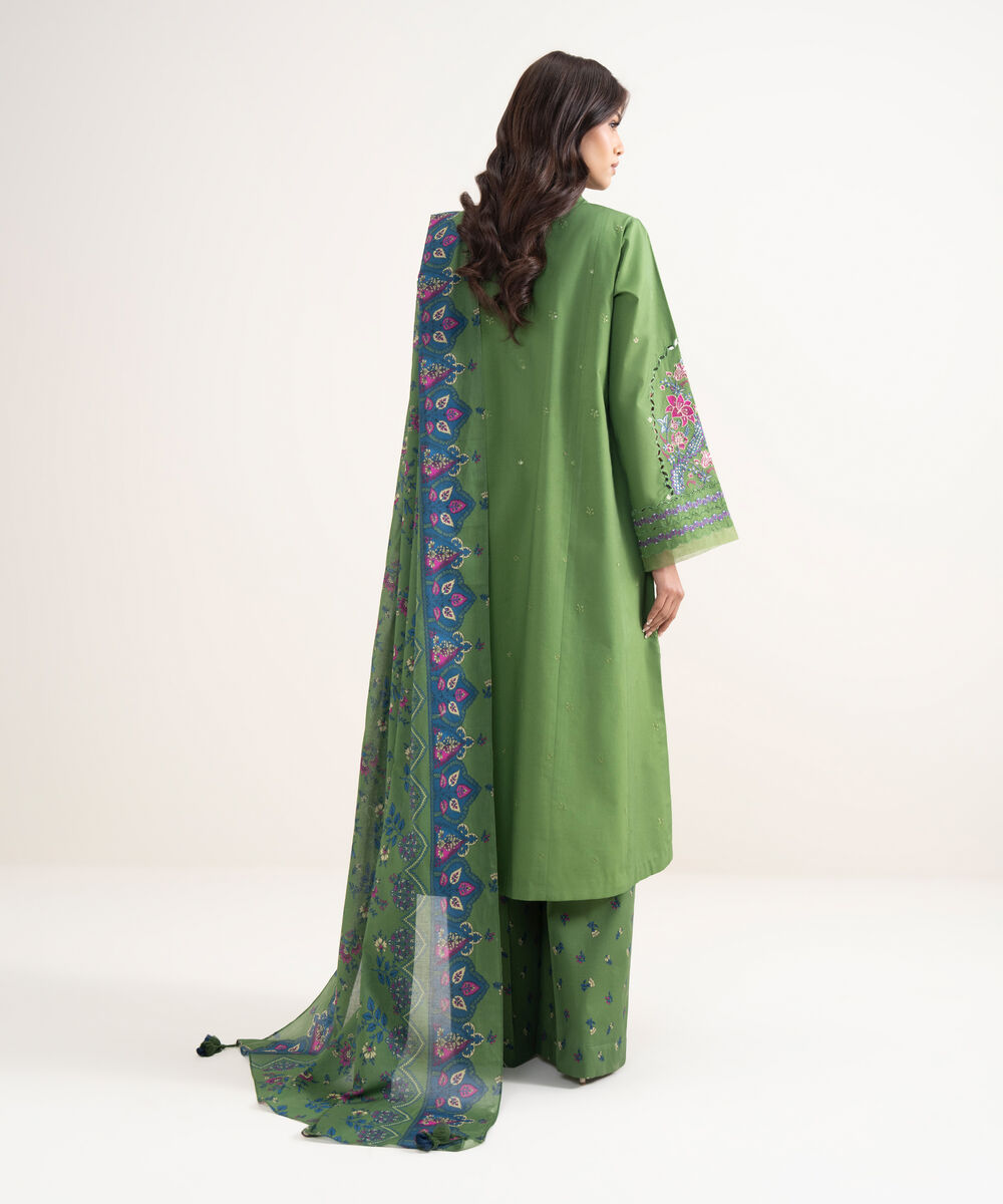 Women's Unstitched Textured Lawn Green Embroidered 3 Piece Suit
