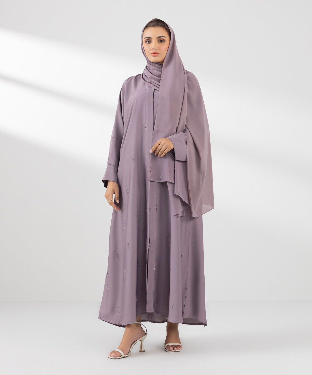 Woman - Purple Button Through Abaya Set